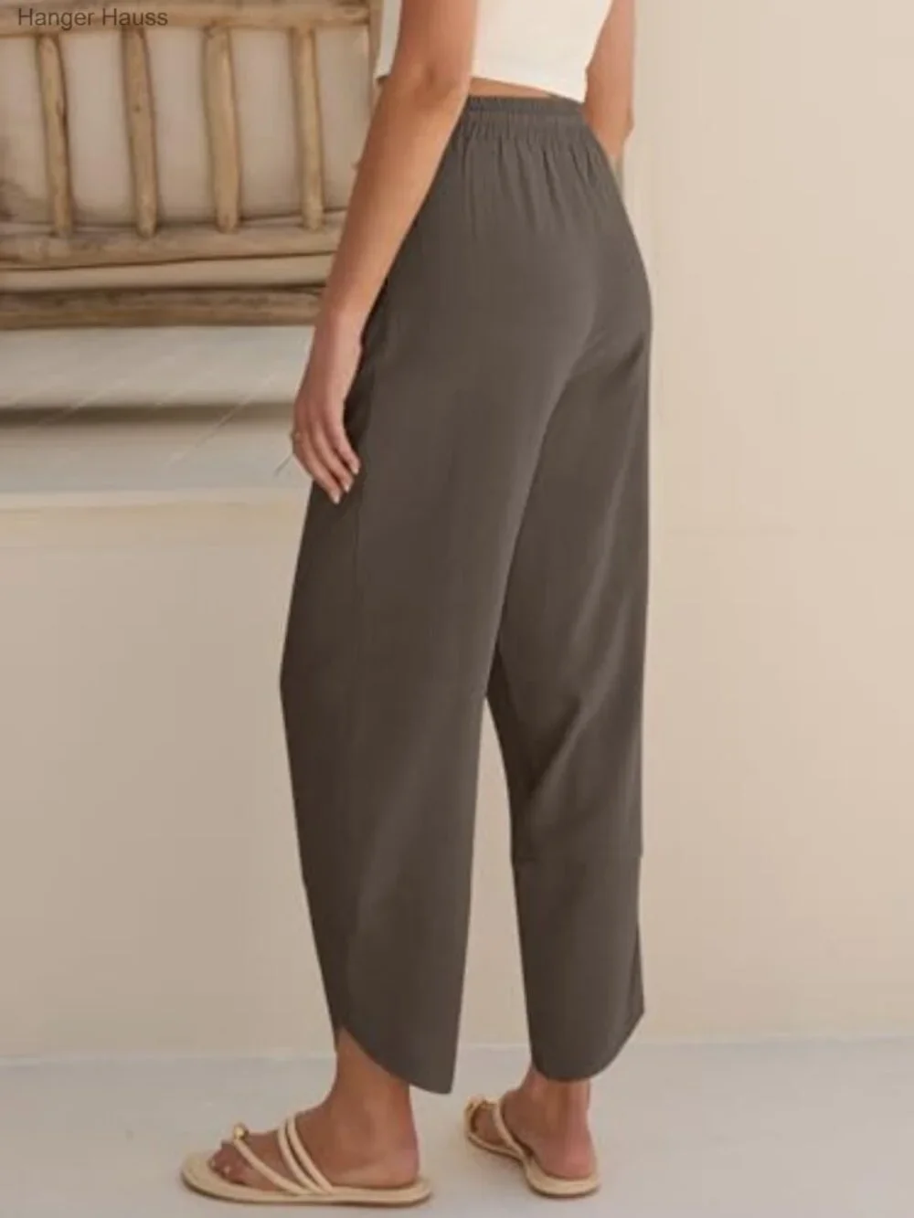 Wide Leg Palazzo Pants Cropped Capris Drawstring Waist Rayon Linen Casual - Picture 4 of 7